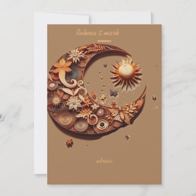 Convite casamento salvar a data da escultura de madeira (Frente)