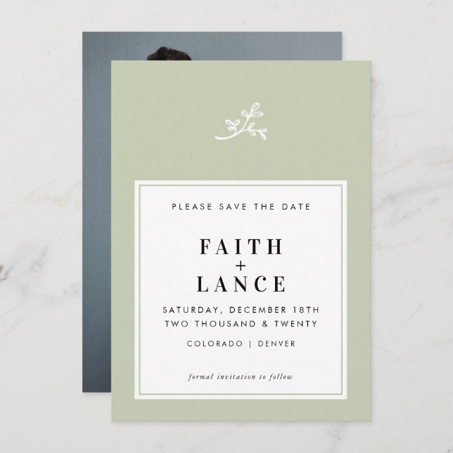 Convite CASAMENTO SALVAR A DATA DO simples galho giro verd (Frente/Verso)