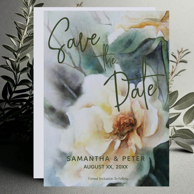 Convite Casamento Salvar A Data Rosas De Aquarela Verde (Wedding Save The Date Watercolor Roses Sage Green Invitation)
