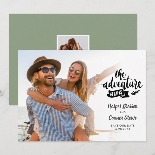 Convite Casamento Salve a Data 2 Foto da Aventura Começa (Frente/Verso)