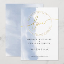 CASAMENTO | Salve a Data Aquarela Azul Empoeirado