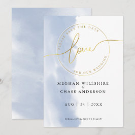 Convite CASAMENTO | Salve a Data Aquarela Azul Empoeirado