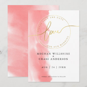 Convite CASAMENTO   Salve a Data Coral Rosa Aquarela