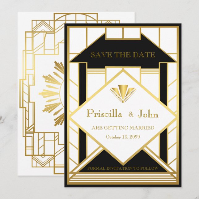 Convite Casamento Salve a Data,Great Gatsby,Medalhão doura (Frente/Verso)