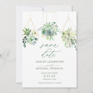 Convite Casamento Salve a Data Suculenta Aquarela