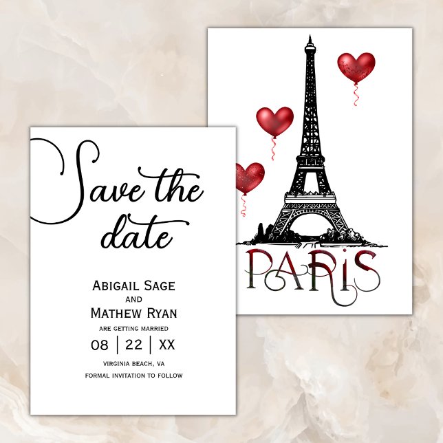 Convite Casamento Salve a Data Torre Eiffel Paris, Balões (Criador carregado)