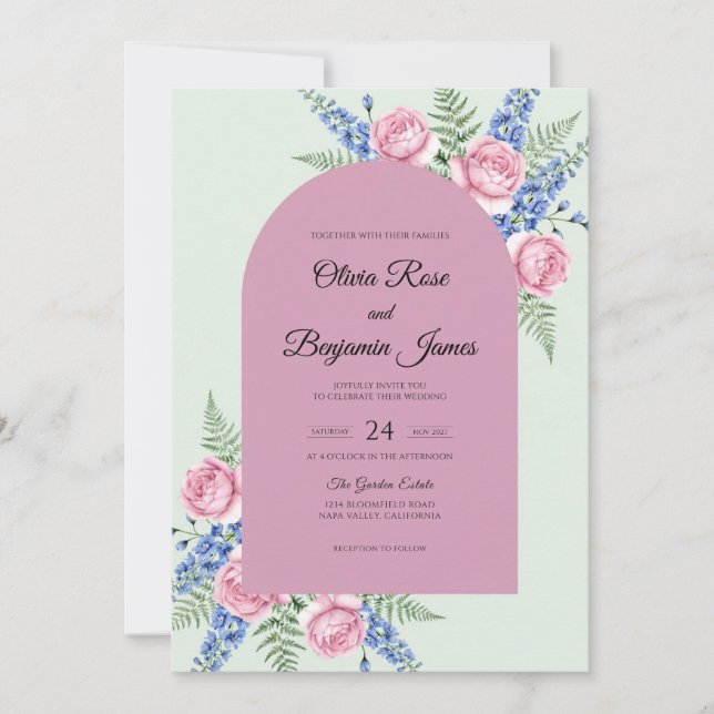 Convite Casamento Samambaia e Hortelã Rosa (Frente)