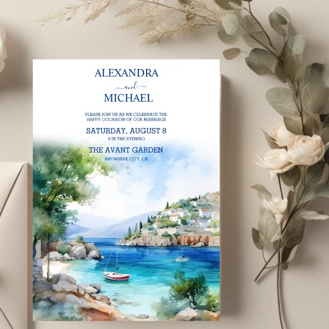 Convite Casamento Santorini, paisagem grécia (Criador carregado)