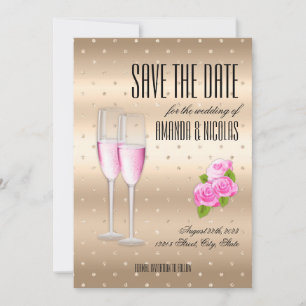 Convite Casamento Save The Date champanhe rosa dourado ele