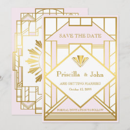 Convite Casamento Save the Date, Grande Gatsby, ouro branc