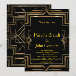 Convite Casamento Save the Date, preto e dourado, grande-G