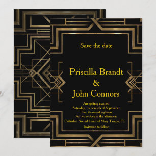 Convite Casamento Save the Date, preto e dourado, grande-G