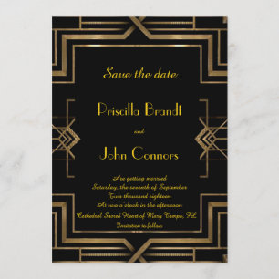 Convite Casamento Save the Date, preto, grande-Gatsby, cal
