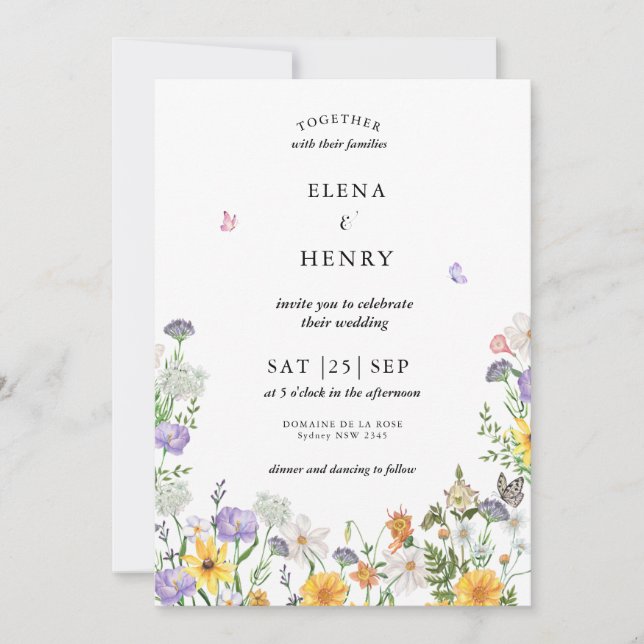 Convite Casamento Secreto De Pastel Wildflower Inv (Frente)