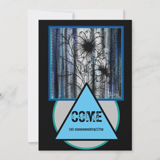 Convite Casamento Secreto Preto e Azul (Frente)