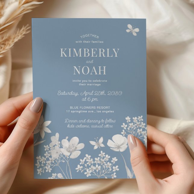 Convite Casamento selvagem azul empoeirado boho (Criador carregado)