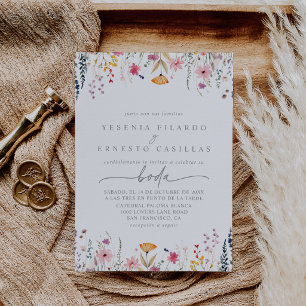 Convite Casamento Selvagem Colorido de Primavera Espanhol