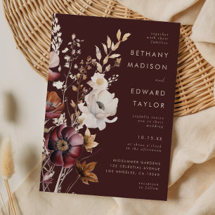 Convite Casamento Selvagem de Flor Silvestre de Outono Boh