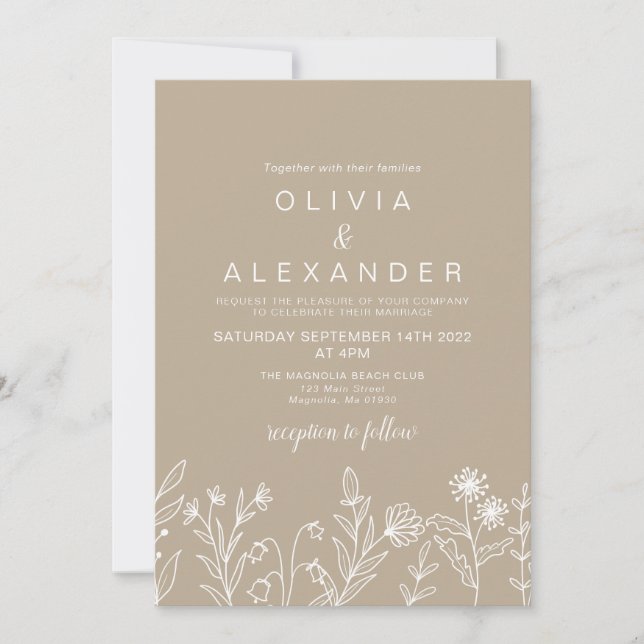 Convite Casamento selvagem de flores silvestres terroso bo (Frente)