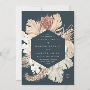 Convite Casamento Selvagem de Grama Seca com Pampas Florai