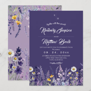 Convite Casamento Selvagem Moderno e Elegante Roxo Rústico