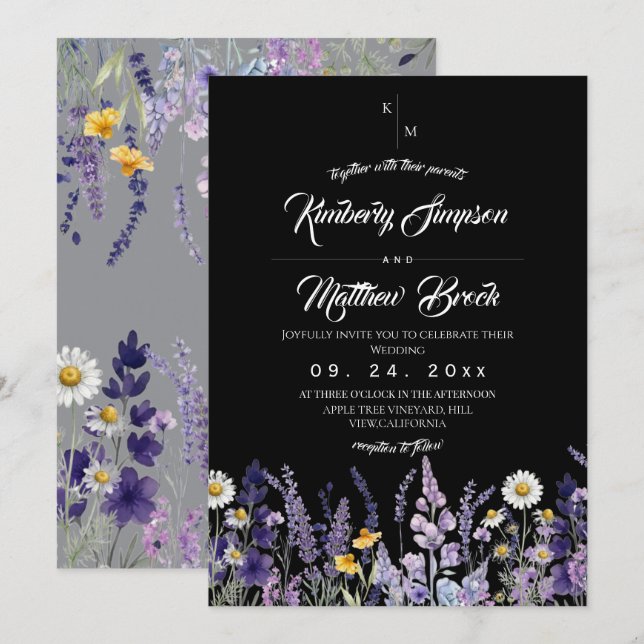 Convite Casamento Selvagem Moderno & Elegante Rústico Pret (Frente/Verso)