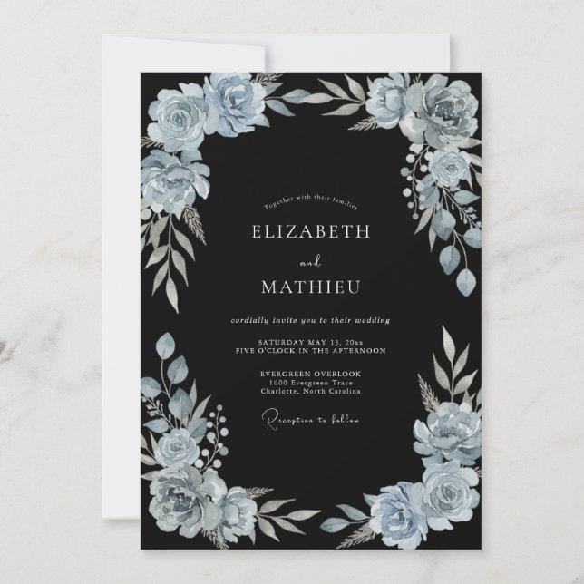 Convite Casamento Seráfico de Inverno em Azul Aço (Frente)