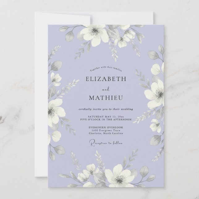 Convite Casamento Seráfico de Lavanda na Primavera (Frente)