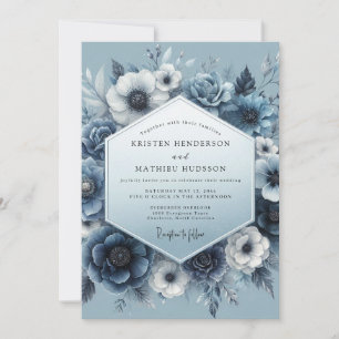 Convite Casamento Serenidade Floral Azul Ardósia