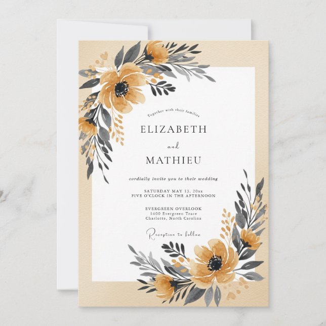 Convite Casamento Sereno Amarelo Mostarda Outonal (Frente)