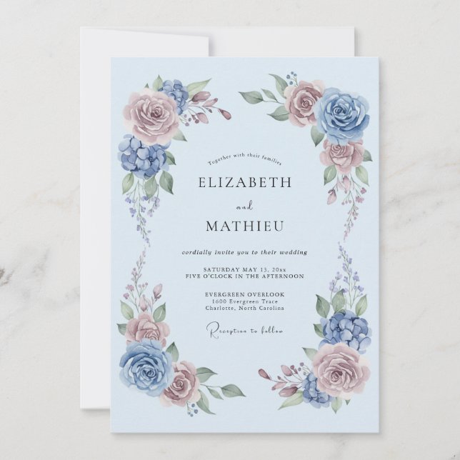 Convite Casamento Sereno Azul Pó Primavera (Frente)