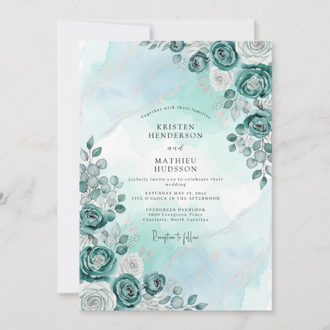 Convite Casamento Sereno de Inverno em Verde-Menta (Frente)