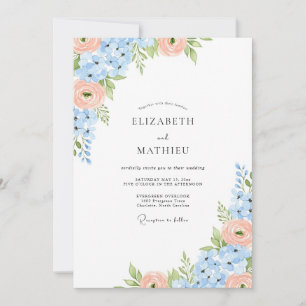 Convite Casamento Sereno de Primavera Azul Claro