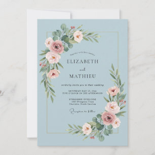 Convite Casamento Sereno de Primavera Azul Empoeirado