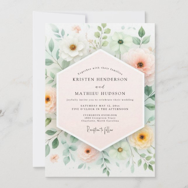 Convite Casamento Sereno de Primavera em Verde Menta (Frente)