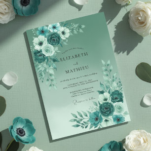 Convite Casamento Sereno de Primavera em Verde Turquesa
