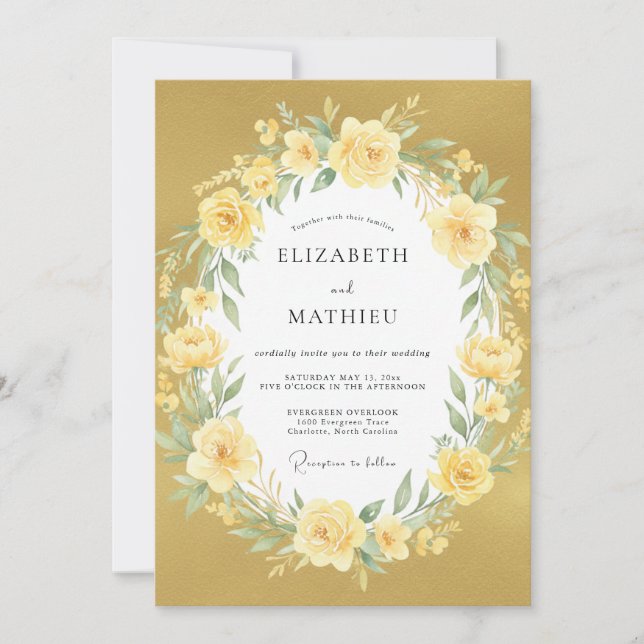 Convite Casamento Sereno de Verão Amarelo (Frente)