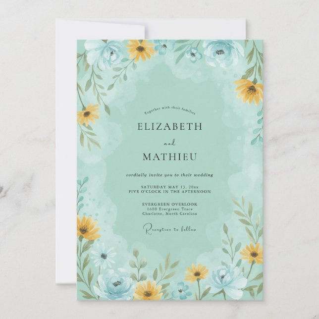 Convite Casamento Sereno em Prado Verde-Mint (Frente)