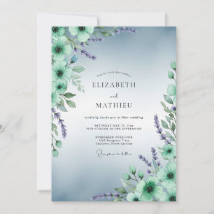 Convite Casamento Sereno em Verde Menta em Aquarela