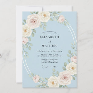 Convite Casamento Sereno Rosa Azul Claro