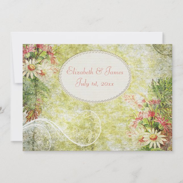 Convite Casamento Shabby Chic Margaridas & Flores Silvestr (Frente)
