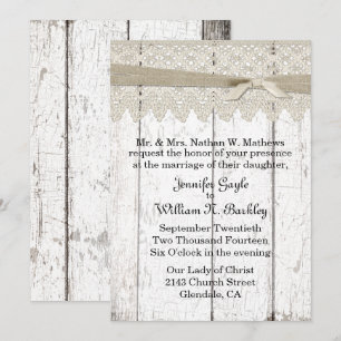 Convite Casamento Shabby White Washingwood e Lace
