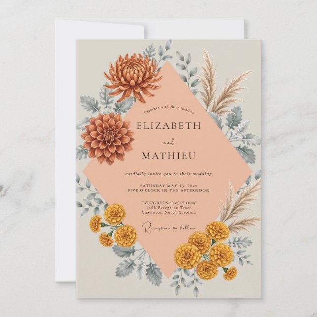 Convite Casamento Sienna Dahlia Pampas (Frente)