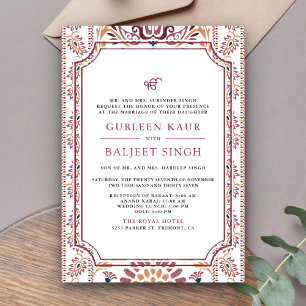 Convite Casamento Sikh, Anand Karaj, Branco Rosa