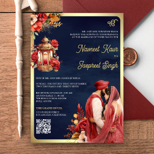 Convite Casamento Sikh Anand Karaj Código QR Naval Floral 