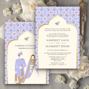 Convite Casamento Sikh Anand Karaj com padrão de lavanda m
