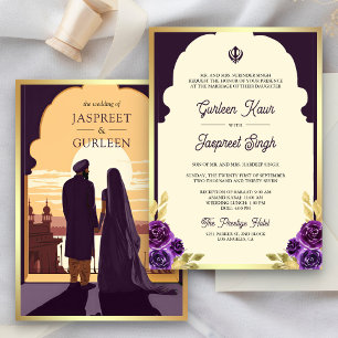 Convite Casamento Sikh Anand Karaj Étnico Indiano Roxo Esc