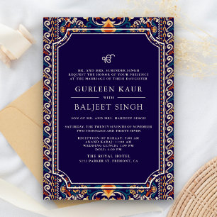 Convite Casamento Sikh Anand Karaj Ikat Azul Escuro Amarel