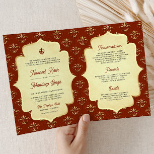 Convite Casamento Sikh Anand Karaj Ornamentado Dourado Lar