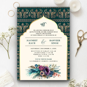 Convite Casamento Sikh Anand Karaj Pavão Azul-marinho Marf